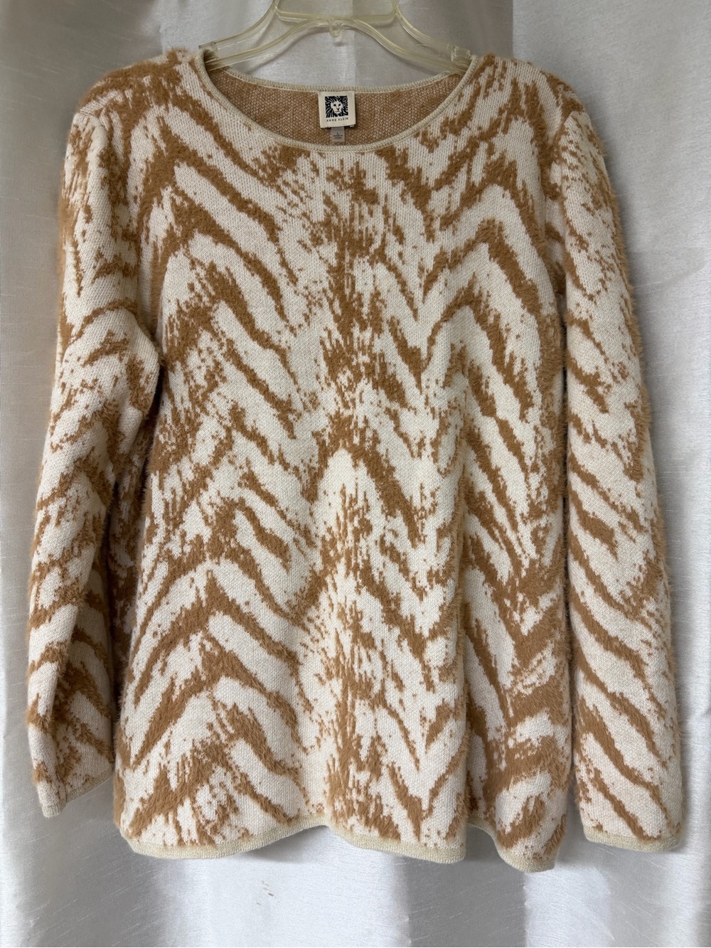 Anne Klein Cream and Tan Animal-Print Knit Sweater